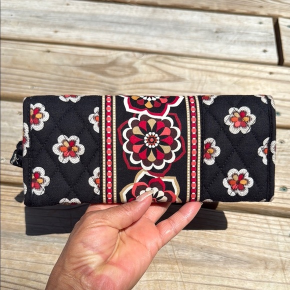 Vera Bradley Black and Red Quilted Wallet with Floral Geometric Pattern - Picture 11 of 11